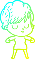 cold gradient line drawing of a cartoon woman png