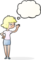 cartoon friendly girl waving with thought bubble png