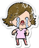 distressed sticker of a cartoon woman crying png