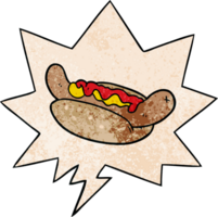 cartoon fresh tasty hot dog with speech bubble in retro texture style png