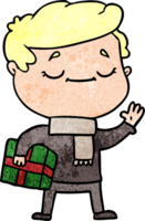 cartoon man carrying christmas present waving png