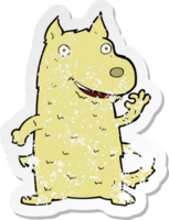 retro distressed sticker of a cartoon happy dog png