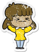 distressed sticker of a cartoon woman png