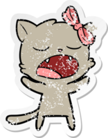 distressed sticker of a cartoon yawning cat png