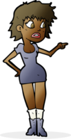 cartoon worried woman in dress pointing png