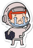 sticker of a cartoon crying astronaut png