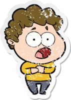 distressed sticker of a cartoon shocked man png