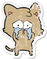 distressed sticker of a cartoon crying cat png