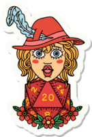 sticker of a human bard with natural 20 dice roll png