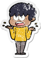 distressed sticker of a worried cartoon boy png