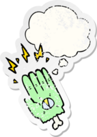 spookachtig halloween zombie hand- met gedachte bubbel net zo een verontrust versleten sticker png