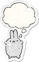 cartoon rabbit with thought bubble as a distressed worn sticker png