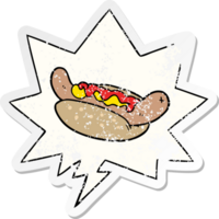 cartoon fresh tasty hot dog with speech bubble distressed distressed old sticker png