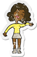 retro distressed sticker of a cartoon woman only joking png