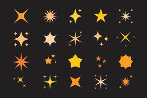 plano diseño estrella icono colocar, colección de estrellas y estrellas de diferente tamaños y formas vector