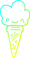 cold gradient line drawing of a cartoon ice cream with face png