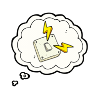 hand drawn thought bubble cartoon sparking electric light switch png