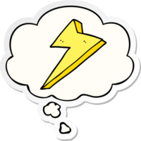 cartoon lightning with thought bubble as a printed sticker png