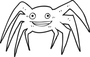 mano disegnato nero e bianca cartone animato contento ragno png