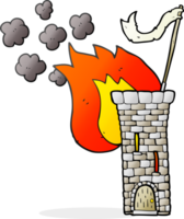 hand drawn cartoon old castle tower waving white flag png