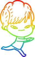 rainbow gradient line drawing of a cartoon happy woman png