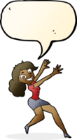 cartoon happy woman jumping with speech bubble png