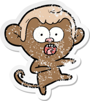 distressed sticker of a cartoon shocked monkey png