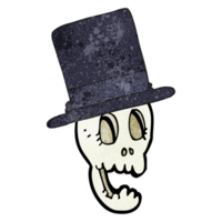 hand textured cartoon skull wearing top hat png