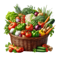 Basket full of vegetables isolated on transparent background png