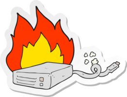 sticker of a cartoon computer hard drive burning png