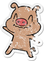 distressed sticker of a nervous cartoon pig png