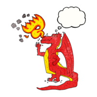 hand drawn thought bubble textured cartoon happy dragon breathing fire png