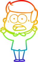 rainbow gradient line drawing of a cartoon shocked man png
