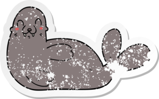 distressed sticker of a cartoon seal png