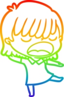 rainbow gradient line drawing of a cartoon woman talking loudly png