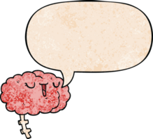 happy cartoon brain with speech bubble in retro texture style png