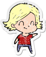 distressed sticker of a cartoon friendly girl png