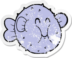 distressed sticker of a cartoon puffer fish png