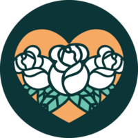 iconic tattoo style image of a heart and flowers png