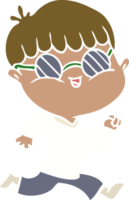 Cartoon-Junge im flachen Farbstil mit Sonnenbrille und Laufen png