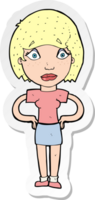 sticker of a cartoon worried woman png