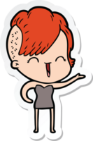 sticker of a cartoon happy hipster girl png