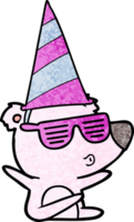 cartoon whistling bear wearing party hat png