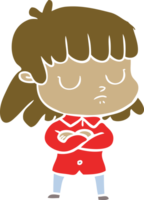 flat color style cartoon indifferent woman folding arms png