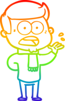rainbow gradient line drawing of a cartoon shocked man png