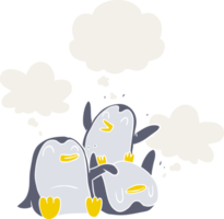 cartoon penguins with thought bubble in retro style png