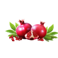 generated AI pomegranate fruit with leaves on transparent background png