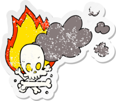 distressed sticker of a cartoon spooky burning bones png