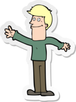 sticker of a cartoon happy man waving png