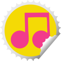 cirkulär peeling klistermärke tecknad serie av en musikalisk notera png